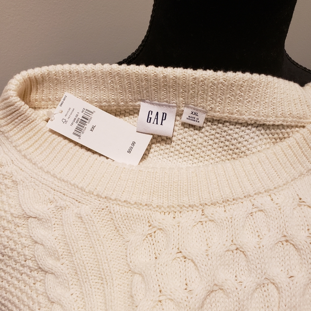 Gap Factory Cable Knit Crewneck Sweater- Ivory Cream Frost - Picture 5 of 6